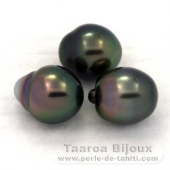 Lote de 3 Perlas de Tahiti Semi-Barrocas B de 9 a 9.1 mm