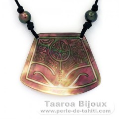 Collar de Algodn, Nacarado y 2 Perlas de Tahiti Semi-Redondas C/D 8.5 mm