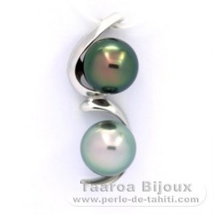 Colgante de Plata y 2 Perlas de Tahiti Semi-Barrocas B 10 mm