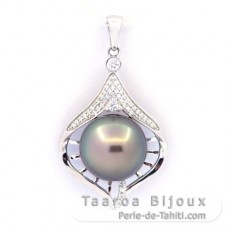 Colgante de Plata y 1 Perla de Tahiti Redonda B/C 12 mm