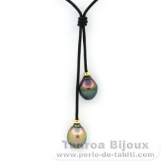 Collar de Cuero y 2 Perlas de Tahiti Anilladas B 10.8 mm
