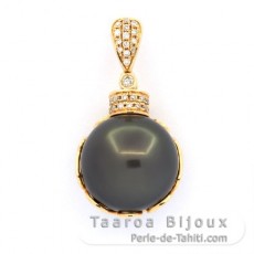 Colgante de Oro 18Kl + 35 diamantes y 1 Perla de Tahiti Redonda B 13.9 mm