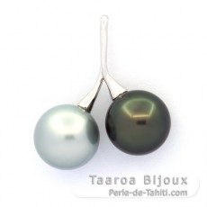 Colgante de Plata y 2 Perlas de Tahiti Redondas C 12.9 & 13 mm