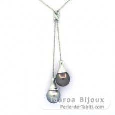 Collar de Plata y 2 Perlas de Tahiti Semi-Barrocas C 12.1 mm