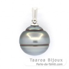 Colgante de Plata y 1 Perla de Tahiti Anillada B/C 12.2 mm