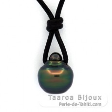 Collar de Cuero y 1 Perla de Tahiti Anillada B 11.5 mm