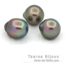 Lote de 3 Perlas de Tahiti Semi-Barrocas B de 9.5 a 9.8 mm