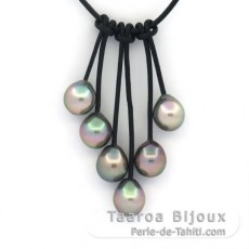 Collar de Cuero y 6 Perlas de Tahiti Semi-Barrocas B/C de 8.7 a 8.8 mm