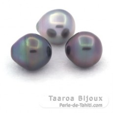 Lote de 3 Perlas de Tahiti Semi-Barrocas B/C de 10.5 a 10.8 mm