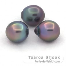 Lote de 3 Perlas de Tahiti Semi-Barrocas B/C de 10.8 a 10.9 mm