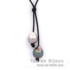 Collar de Cuero y 2 Perlas de Tahiti Semi-Barrocas BC de 12 a 12.4 mm