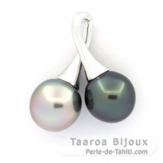 Colgante de Plata y 2 Perlas de Tahiti Semi-Barrocas 1 B & 1 C 12 mm