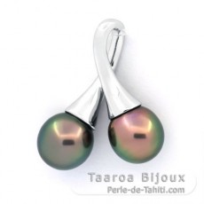 Colgante de Plata y 2 Perlas de Tahiti Semi-Barrocas A 9 mm
