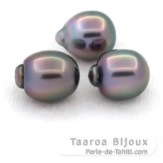 Lote de 3 Perlas de Tahiti Semi-Barrocas B de 9.2 a 9.4 mm