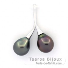 Colgante de Plata y 2 Perlas de Tahiti Semi-Barrocas 1 A & 1 B 8.8 mm
