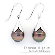 Aretes de Plata y 2 Perlas de Tahiti Anilladas C 10.6 mm