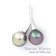 Colgante de Plata y 2 Perlas de Tahiti Semi-Barrocas B 9.5 mm