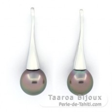 Aretes de Plata y 2 Perlas de Tahiti Semi-Barrocas B 9.5 mm