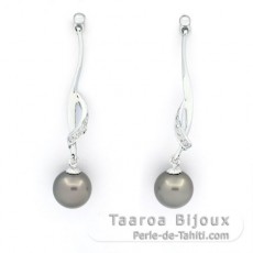 Aretes de Plata y 2 Perlas de Tahiti Redondas C 8.6 mm