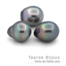 Lote de 3 Perlas de Tahiti Semi-Barrocas B de 11.1 a 11.3 mm