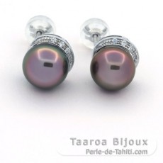 Aretes de Plata y 2 Perlas de Tahiti Semi-Barrocas B 9.7 mm