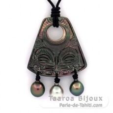 Pendiente en nacarado y 3 Perlas de Tahiti Semi-Barrocas B/C de 9.6 a 9.9 mm