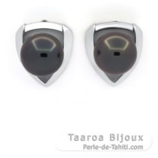Aretes de Plata y 2 Perlas de Tahiti Redondas C 9.5 mm