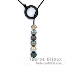 Collar de Cuero y 6 Perlas de Tahiti Semi-Barrocas C de 10.1 a 10.9 mm