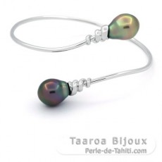 Pulsera de Plata y 2 Perlas de Tahiti Semi-Barrocas B+ 10.6 y 10.8 mm