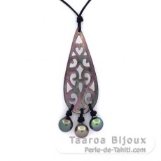 Collar de Cuero y 3 Perlas de Tahiti Semi-Barrocas B de 8.2 a 8.4 mm