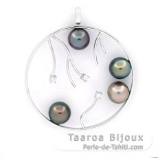 Colgante de Plata y 4 Perlas de Tahiti Redondas C 8.1 mm