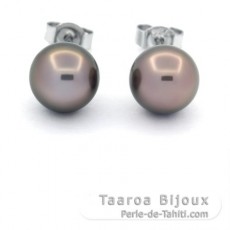 Aretes de Plata y 2 Perlas de Tahiti Redondas C 8.4 mm