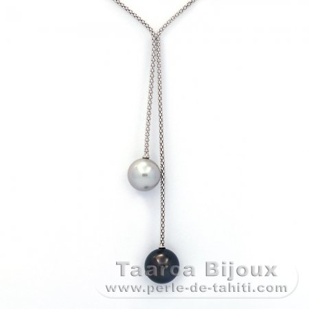 Collar de Plata y 2 Perlas de Tahiti Redondas C 11.6 y 12.2 mm