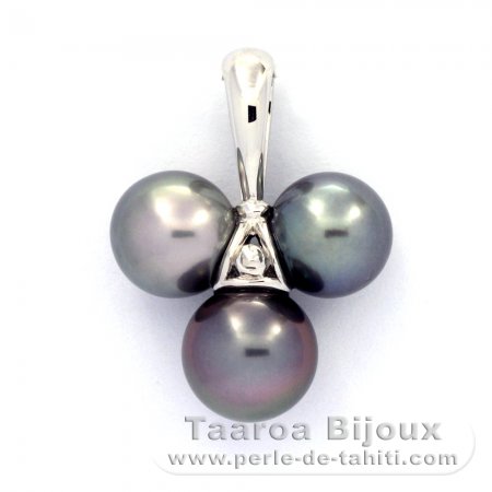 Colgante de Plata y 3 Perlas de Tahiti Semi-Redondas C 9 a 9.6 mm