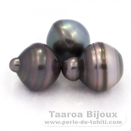 Lote de 3 Perlas de Tahiti Anilladas C de 13 a 13.4 mm