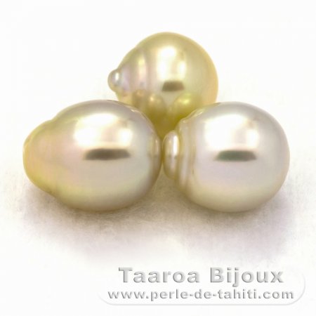 Lote de 3 Perlas de Australia Semi-Barrocas B de 11.2 a 11.4 mm