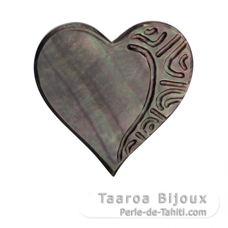 Forma de corazón en Madreperla de Tahiti grabada - 26 x 26 mm