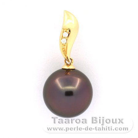 Colgante de Oro 18Kl + 2 diamantes y 1 Perla de Tahiti Redonda B 11.8 mm