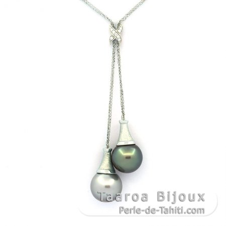 Collar de Plata y 2 Perlas de Tahiti Semi-Barrocas C 12.5 mm