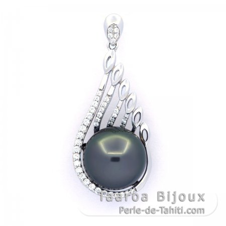 Colgante de Plata y 1 Perla de Tahiti Semi-Redonda C 12.5 mm