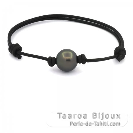Pulsera de Cuero y 1 Perla de Tahiti Redonda C 12.3 mm
