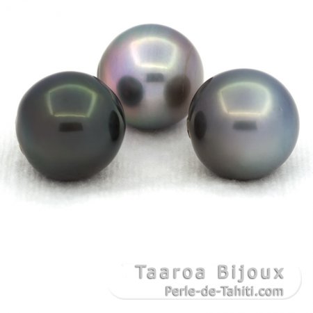 Lote de 3 Perlas de Tahiti Semi-Barrocas C de 12.4 a 12.6 mm