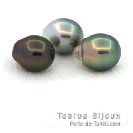 Lote de 3 Perlas de Tahiti Semi-Barrocas B de 8.6 a 8.9 mm