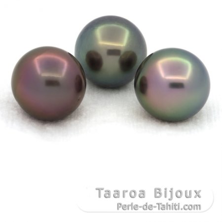 Lote de 3 Perlas de Tahiti Semi-Redondas C de 12.5 a 12.7 mm