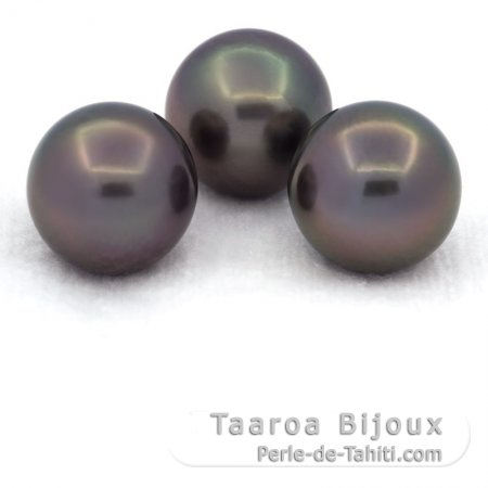 Lote de 3 Perlas de Tahiti Semi-Redondas C de 12.6 a 12.8 mm