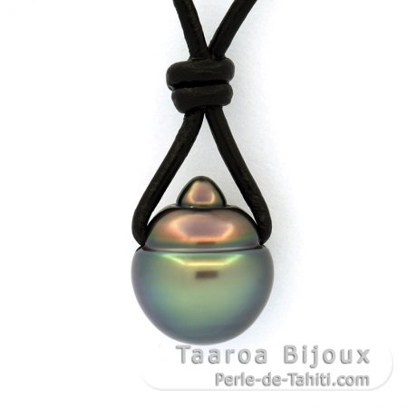 Collar de Cuero y 1 Perla de Tahiti Anillada B 11.8 mm