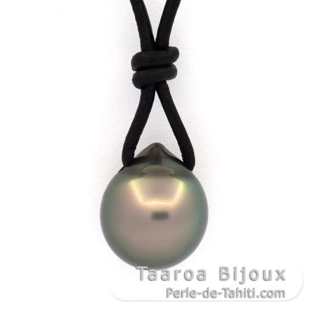 Collar de Cuero y 1 Perla de Tahiti Semi-Barroca C 11.1 mm