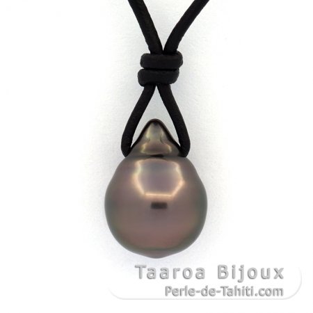 Collar de Cuero y 1 Perla de Tahiti Anillada B 11.2 mm
