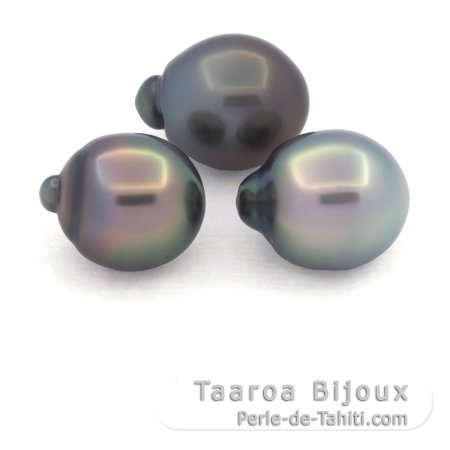 Lote de 3 Perlas de Tahiti Semi-Barrocas B de 11 a 11.3 mm