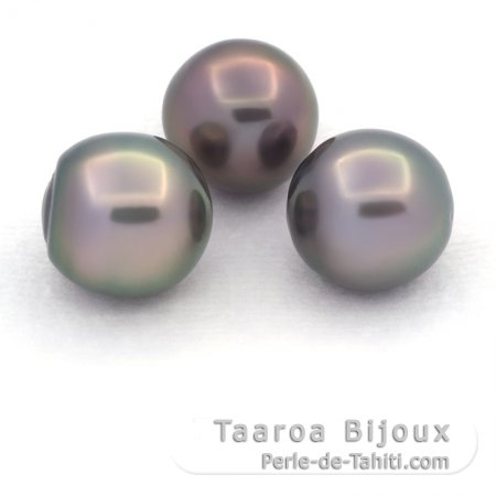 Lote de 3 Perlas de Tahiti Semi-Barrocas C de 11.2 a 11.3 mm